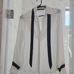 Zara White Blouse with Black Accents
